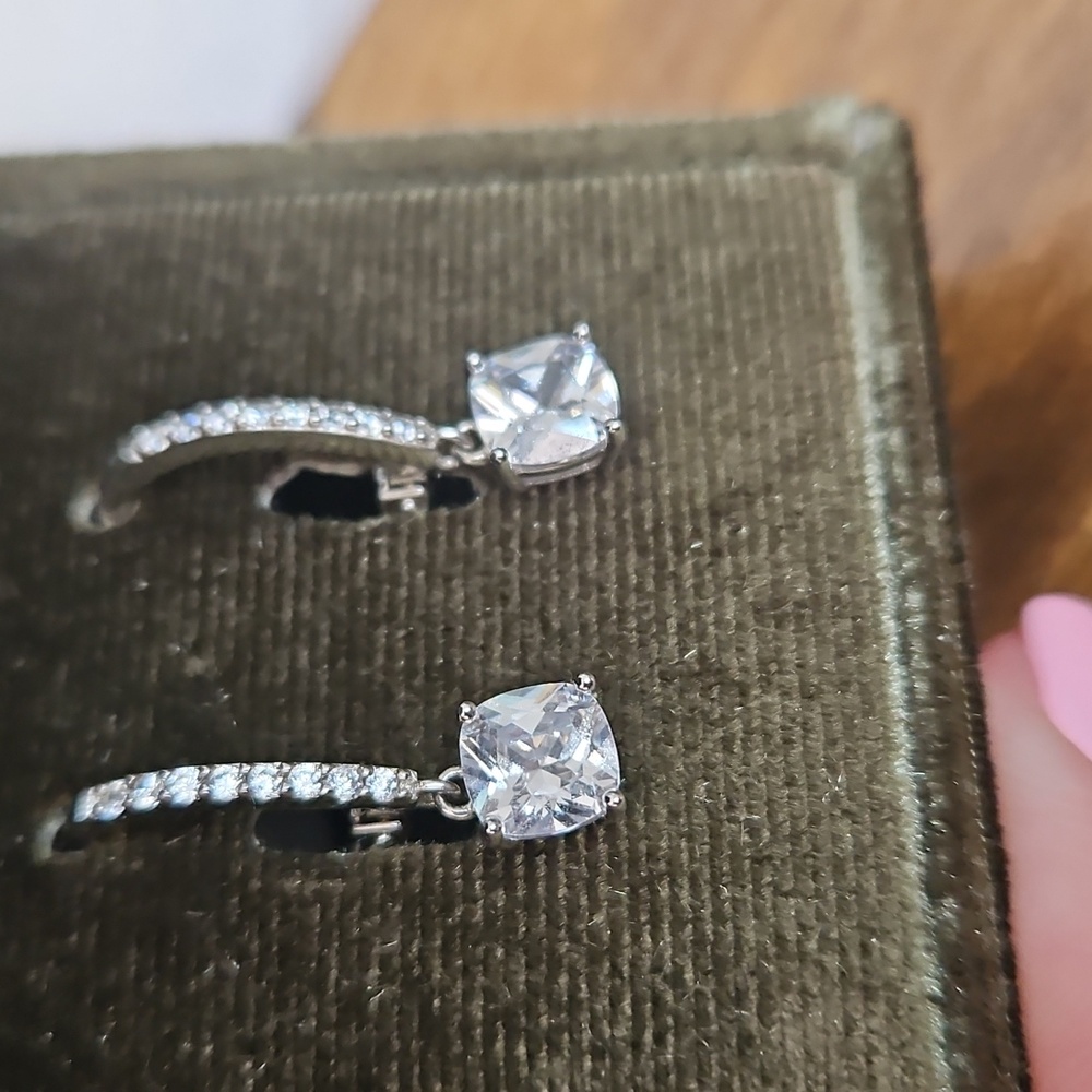 Diamonique dangle hoop earrings
